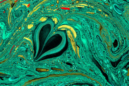 Beautiful abstract art of Ebru marbling painting techniques on water with paintsn for fabric, designの写真素材