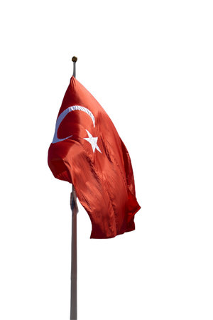 Turkish flags isolated on white backround featuring star and crescentの写真素材