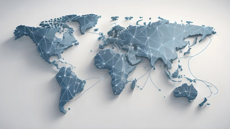 Polygonal mesh map of world. as lobalization internet and technology, travel, internet, earth or other concept.   AI generated image, aiの素材