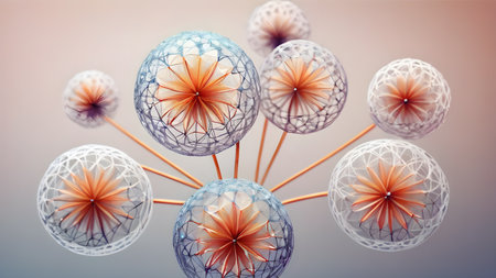 Abstract polygonal flower wireframe with mesh net dots lines and connections . Futuristic creative polygonal flower as science and beauty innovation concept..  AI generated image, aiの素材