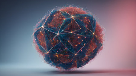 Wireframe mesh net of digital image of sphere Illustration with connected Lines and Dots of.  Futuristic internet network background.. AI generated imageの素材