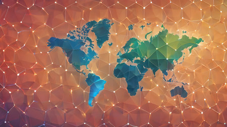 Polygonal mesh map of world. as lobalization internet and technology, travel, internet, earth or other concept.   AI generated image, aiの素材