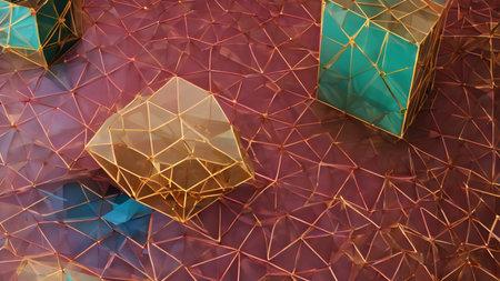 Abstract Modern geometric 3D shapes Background.  Geometric shapes  geometric shape with mesh net dots and connections.  AI generated imageの素材