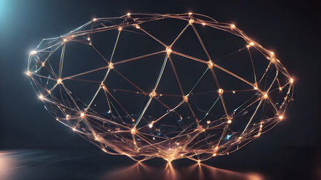Wireframe of Abstract polygonal geometric shape with mesh net dots lines and connections . Trendy  geometric abstract shapes.   AI generated image, aiの素材