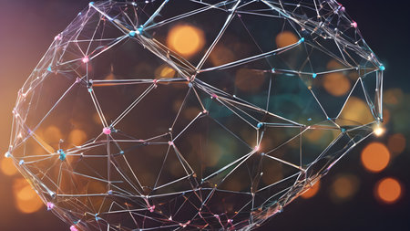 Wireframe of Abstract polygonal geometric shape with mesh net dots lines and connections . Trendy  geometric abstract shapes.   AI generated image, aiの素材
