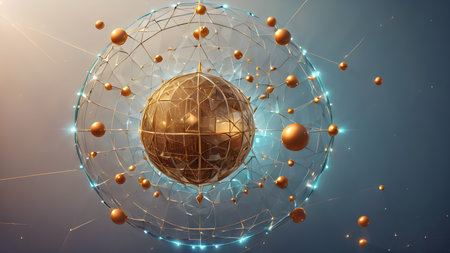 Wireframe mesh net of digital image of sphere Illustration with connected Lines and Dots of.  Futuristic internet network background.. AI generated imageの素材