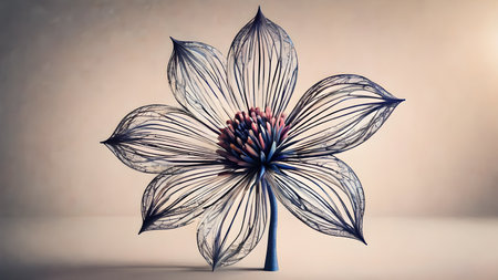 Abstract polygonal flower wireframe with mesh net dots lines and connections . Futuristic creative polygonal flower as science and beauty innovation concept..  AI generated image, aiの素材