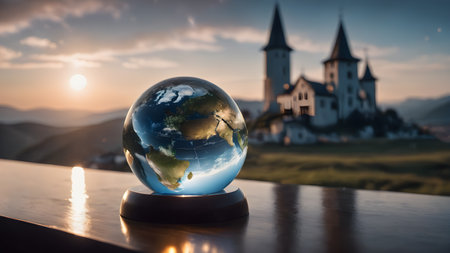 World globe cystal glass. Environmental conservation World environment day. Global business for sustainable development. Nature and ecology concept.AI generated image, aiの素材