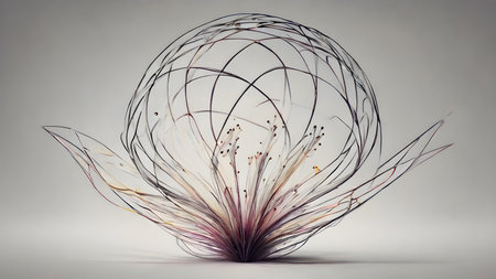 Abstract polygonal flower wireframe with mesh net dots lines and connections . Futuristic creative polygonal flower as science and beauty innovation concept..  AI generated image, aiの素材