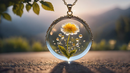 Beautiful pendant with flowers in resin. Flower in crystal clear resin pendant necklace.  AI generated image, aiの素材