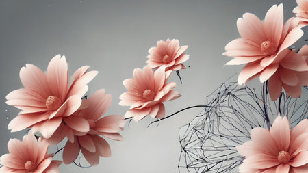 Abstract polygonal flower wireframe with mesh net dots lines and connections . Futuristic creative polygonal flower as science and beauty innovation concept..  AI generated image, aiの素材