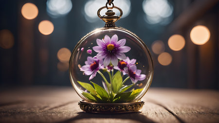 Beautiful pendant with flowers in resin. Flower in crystal clear resin pendant necklace.  AI generated image, aiの素材