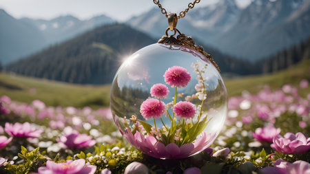 Beautiful pendant with flowers in resin. Flower in crystal clear resin pendant necklace.  AI generated image, aiの素材