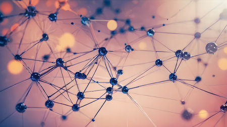 Science concept: atoms with chemical bonds. Molecular DNA structure.  Network structure chemical bonds in molecular level of lines and points, dots and connections.  AI generated image, aiの素材