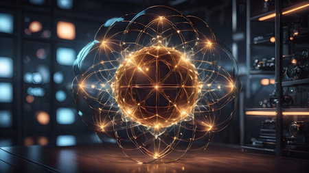 Wireframe mesh net of digital image of sphere Illustration with connected Lines and Dots of.  Futuristic internet network background.. AI generated imageの素材