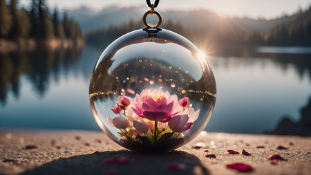 Beautiful pendant with flowers in resin. Flower in crystal clear resin pendant necklace.  AI generated image, aiの素材