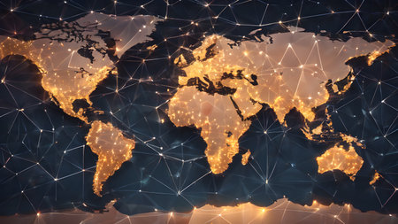 Polygonal mesh map of world. as lobalization internet and technology, travel, internet, earth or other concept.   AI generated image, aiの素材