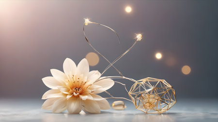 Abstract polygonal flower wireframe with mesh net dots lines and connections . Futuristic creative polygonal flower as science and beauty innovation concept..  AI generated image, aiの素材