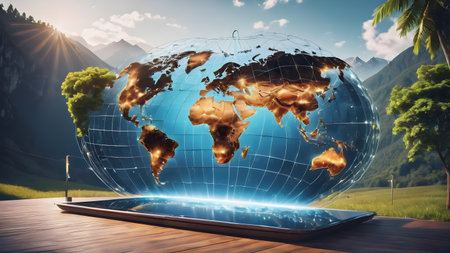 Polygonal mesh map of world. as lobalization internet and technology, travel, internet, earth or other concept.   AI generated image, aiの素材
