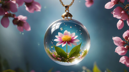 Beautiful pendant with flowers in resin. Flower in crystal clear resin pendant necklace.  AI generated image, aiの素材
