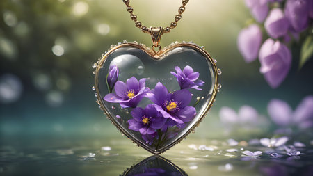Beautiful heart shaped pendant with flowers in resin. Flower in crystal clear resin pendant necklace.  AI generated image, aiの素材