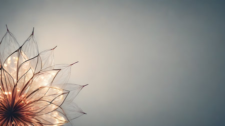 Abstract polygonal flower wireframe with mesh net dots lines and connections . Futuristic creative polygonal flower as science and beauty innovation concept..  AI generated image, aiの素材
