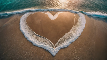 Heart on beach background. Romantic composition.  AI generated image, aiの素材