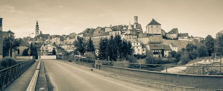 Poland, Panorama of Bystrzyca Klodzka, view of the old buildings of the city.