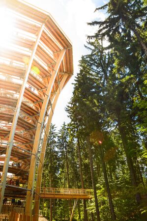 Stezka Korunami Stromu, a high lookout tower with a wooden structure.