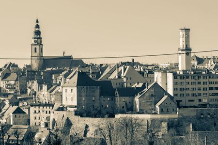 Poland, Panorama of Bystrzyca Klodzka, view of the old buildings of the city.