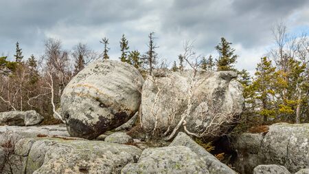 Poland, Errant rocks, rocks based on each other in a landscape park.の写真素材