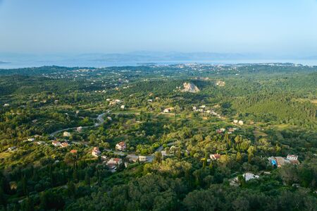 Corfu, a small town built in the mountains between the trees, panorama from the Kaiser throne...