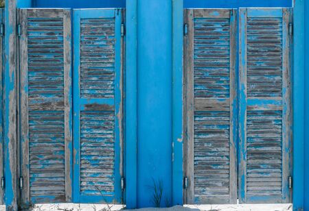 Blue wooden door from the beach changing room.