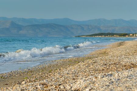 Corfu, panorama from the coast with views of the mountains in Albania.