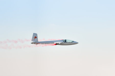 Leszno, Poland - June, 19, 2021: The GliderFX Display Team S-1 Swift performed at the Antidotum Airshow Leszno. The S-1 Swift is an aerobatic glider.のeditorial素材