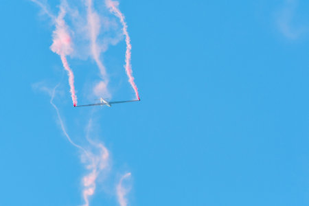 Leszno, Poland - June, 19, 2021: The GliderFX Display Team S-1 Swift performed at the Antidotum Airshow Leszno. The S-1 Swift is an aerobatic glider.のeditorial素材