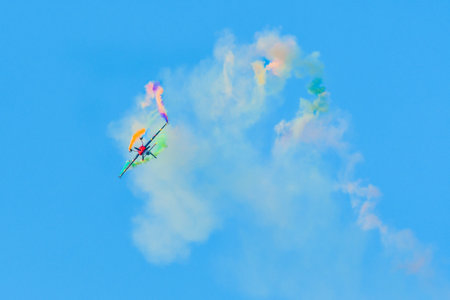 Leszno, Poland - June, 19, 2021: Marek Choim performed in the Extra 330SC plane at the Antidotum...