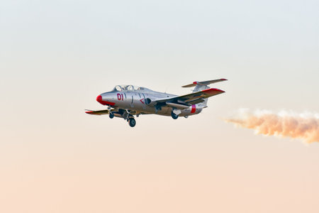 Leszno, Poland - June, 19, 2021: The Aero L-29 Delfin military training plane performed at the Antidotum Airshow Leszno. The Aero L-29 Delfin is a jet plane.のeditorial素材