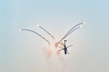 Leszno, Poland - June, 19, 2021: Helicopter Eurocopter AS332 Super Puma performed at the Antidotum...