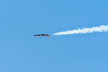 Leszno, Poland - June, 19, 2021: The Aero L-29 Delfin military training plane performed at the...