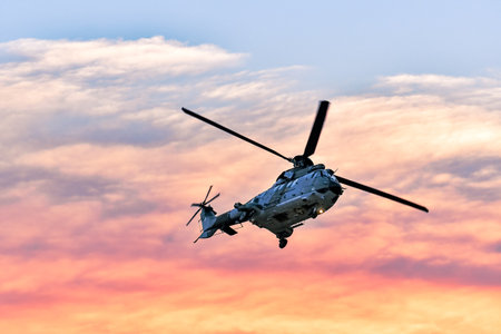 Leszno, Poland - June, 19, 2021: Helicopter Eurocopter AS332 Super Puma performed at the Antidotum...