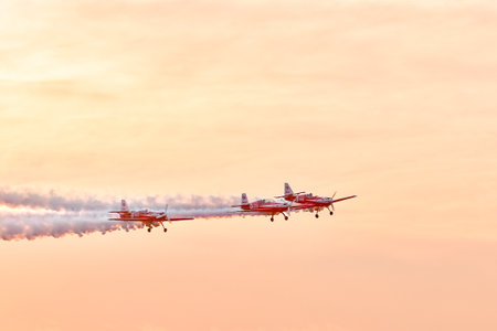 Leszno, Poland - June, 19, 2021: The Zelazny Aerobatic Team Zlin 50LS performed at the Antidotum Airshow Leszno. Zlin 50LS is single engine aerobatic plane.のeditorial素材