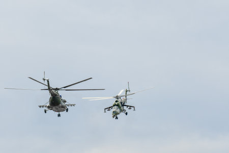 NATO DAYS, OSTRAVA, Czech-September, 18,2021: Mi-24 and Mi-171S Czech Air Force at LeoÅ¡...