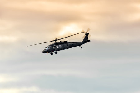 NATO DAYS, OSTRAVA, Czech republic-September, 18,2021: Sikorsky UH-60 Black Hawk Slovak Air Force at LeoÅ¡ JanÃ¡Äek Airport Ostrava. The Sikorsky UH-60 Black Hawk is helicopter manufactured by Sikorsky.のeditorial素材