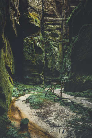 Teplicke Skaly, a rock town in the Czech Republic, an educational trail through the sandstone labyrinth.の写真素材