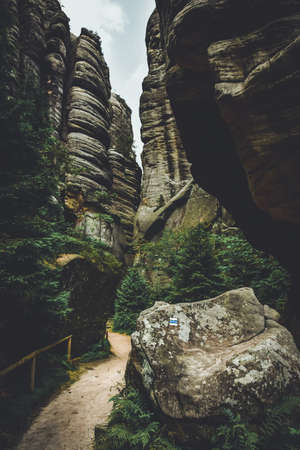 Teplicke Skaly, a rock town in the Czech Republic, an educational trail through the sandstone labyrinth.の写真素材