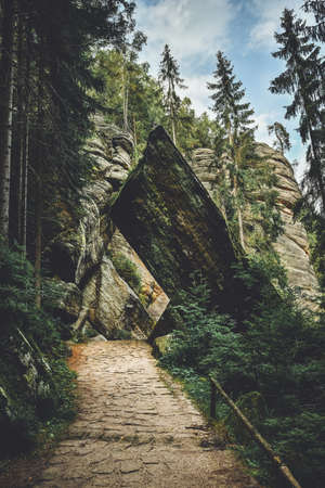 Teplicke Skaly, a rock town in the Czech Republic, an educational trail through the sandstone labyrinth.の写真素材