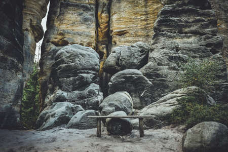 Teplicke Skaly, a rock town in the Czech Republic, an educational trail through the sandstone labyrinth.の写真素材