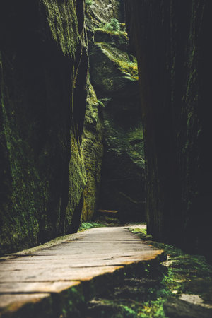 Teplicke Skaly, a rock town in the Czech Republic, an educational trail through the sandstone labyrinth.の写真素材