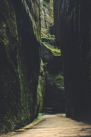 Teplicke Skaly, a rock town in the Czech Republic, an educational trail through the sandstone labyrinth.の写真素材